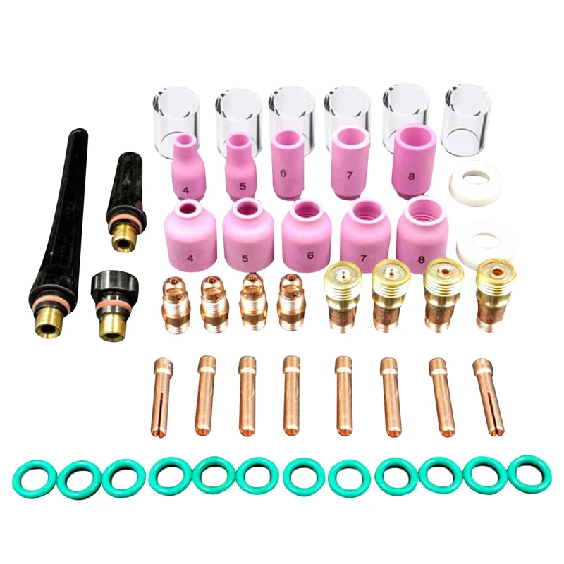 

49pcs/set Durable TIG Welding Torch Stubby Tig Gas Lens #10 Pyrex Glass Cup Kit For WP-17/18/26 Welding Accessories