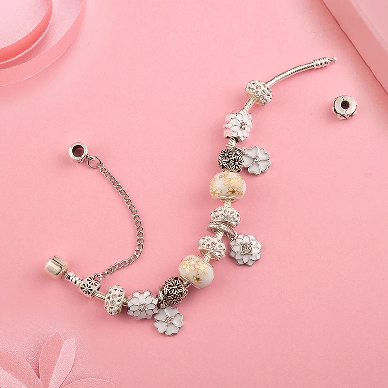Европейский модный браслет с белыми листьями и растениями, белый кристалл, сделай сам, браслеты из бисера и браслеты, ювелирные изделия для женщин, подарок