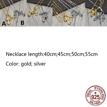 

D10 s925 sterling silver necklace personality fashion cross inlaid stone pendant chain gold-plated twisted punk style NEW hot