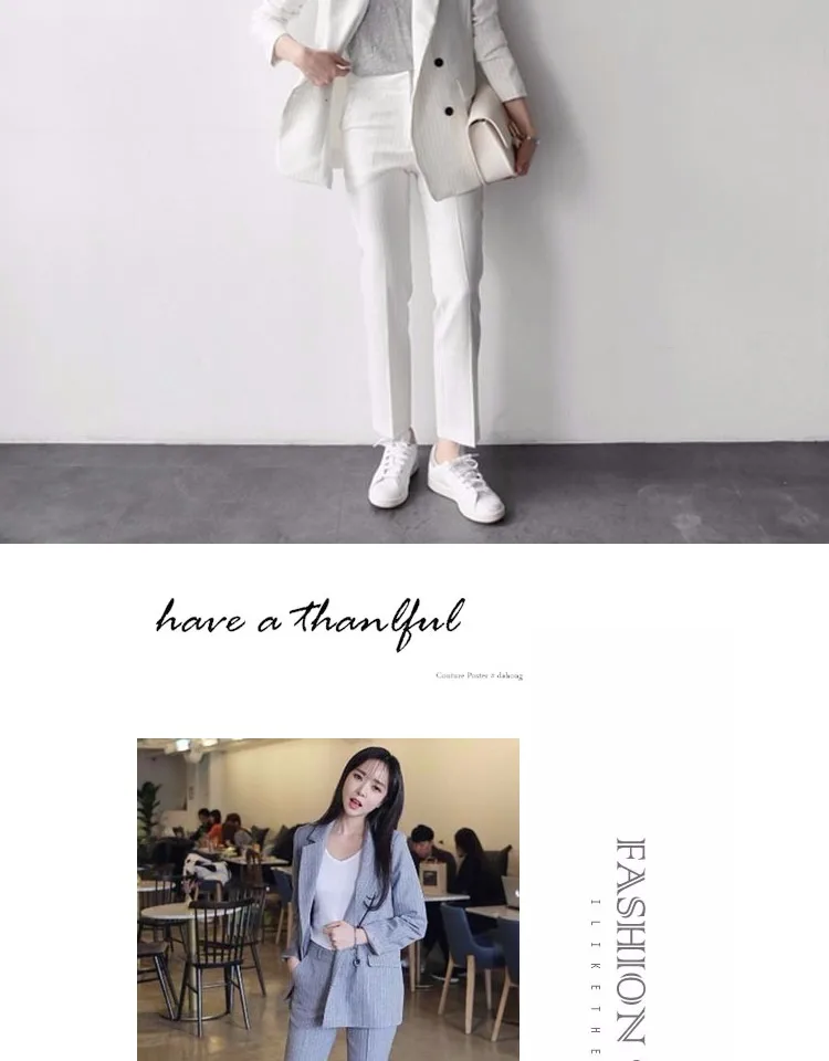 en najaar nieuwe Koreaanse Slim Professional gestreepte kleine pak vrouwelijke Повседневный однобортный negen/broek twee pakken