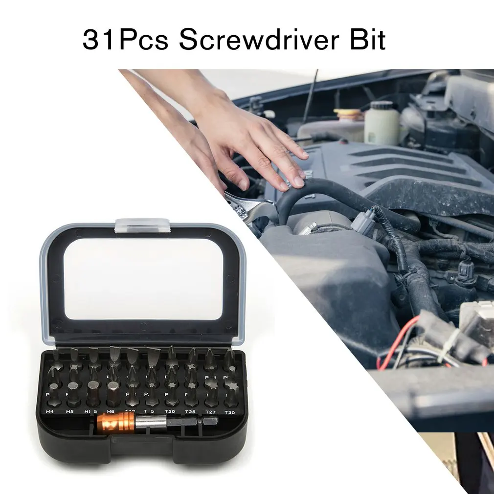 31Pcs Screwdriver Bit Set Slotted/Philips/Pozi/Hex/Torx Head with 60mm Quick Release Hex Chuck Extension Adapter