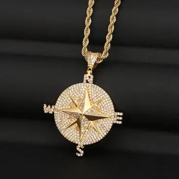 

Large Round compass 3A zircon necklace for women/man/couple Stainless steel jewelry Pendant retro gift Hip Hop Punk Neck chains