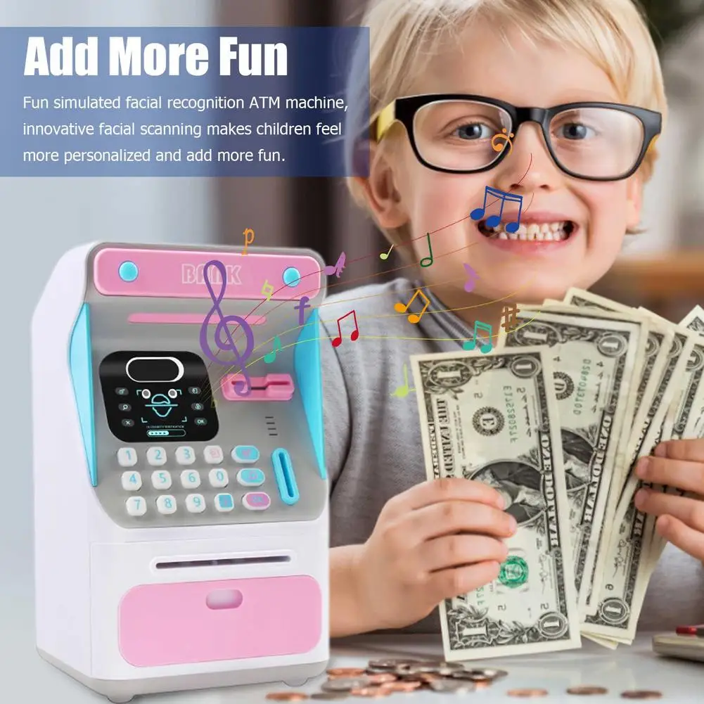 Simulated Facial Recognition Atm Piggy Bank Password Electric Auto Scroll Paper Banknote