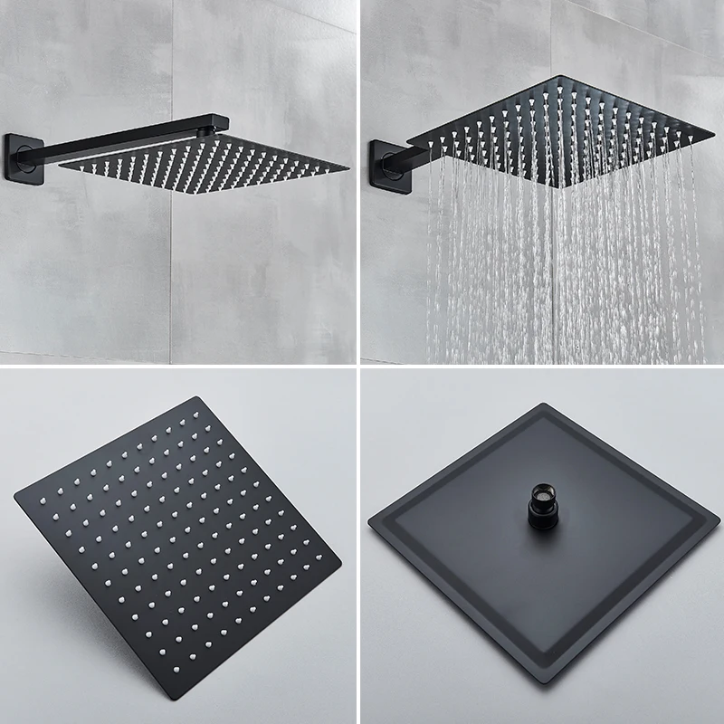 Black Shower Faucets System Bathroom Wall Mounted Rainfall Shower Kit Concealed Embedded Box Hot Cold Water Mixer Tap SUS304 2