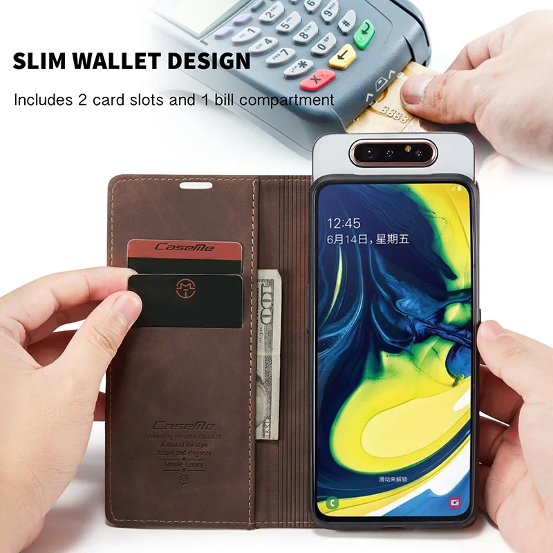 Магнитный кожаный чехол для samsung Galaxy A80 A90, чехол-бумажник, флип-чехол для samsung A20 A30 20E, противоударный чехол-книжка 360, роскошный чехол