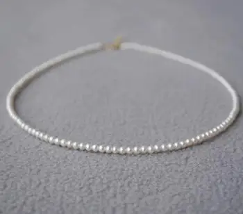 

15.5-16" mini AAA+3-4 mm Real natural Akoya white round pearl necklace 14k Gold