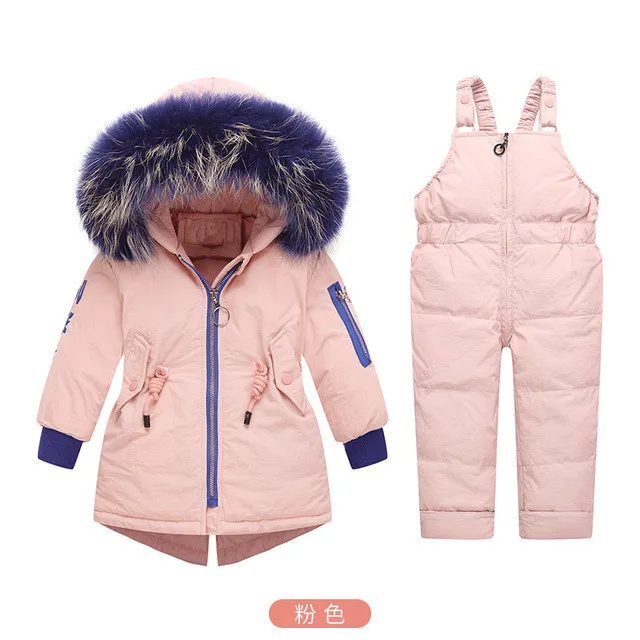 Пуховые пальто для маленьких мальчиков зимние куртки с белым мехом для девочек, верхняя одежда, пальто комбинезон с буквенным принтом г., зимние теплые комплекты для детей 8837 - Цвет: pink