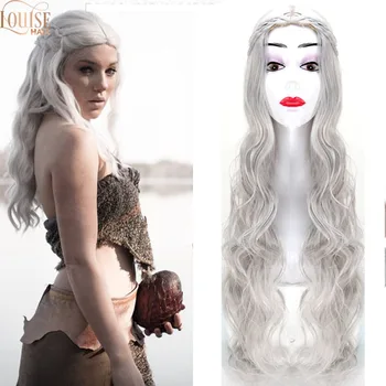 

Cosplay Game of Thrones Dragon Mother Cosplay Wig Jewelry Wavy Curls Silver Gray Grey Long Wig Daenerys Targaryen