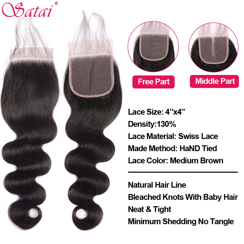  Satai Body Wave 3 Bundles With Closure 8-38 Inch M Remy Human Hair Bundles With Closure 30 32 34 in