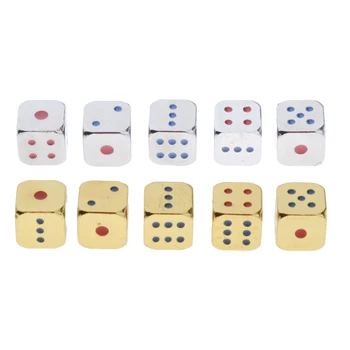 

5pcs 6 Sided 12mm Standard Dice Die - Golden/Silver w/ Blue&Red Pips