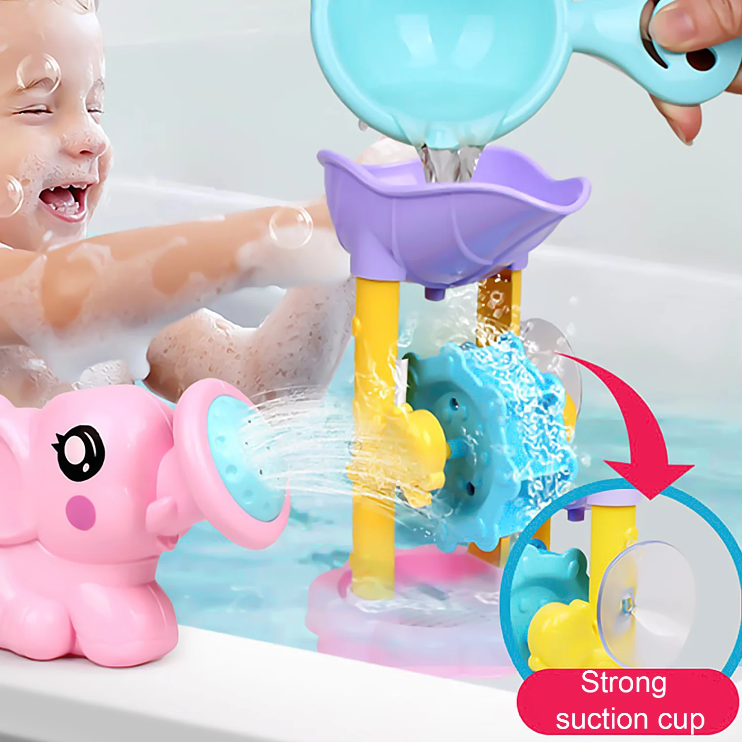 

Funny Suction Cup Waterwheel Bath Toys Set with Watering Can Spoon for Children Boys Girls Bathroom Bathtub Game Random Color
