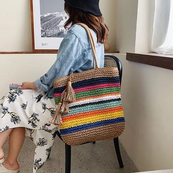 

Summer Shoulder Bag For Women 2020 Large Capacity Straw Clutch shopper Bag Fashion Tote Colorful Handbags and Purses bolso mujer