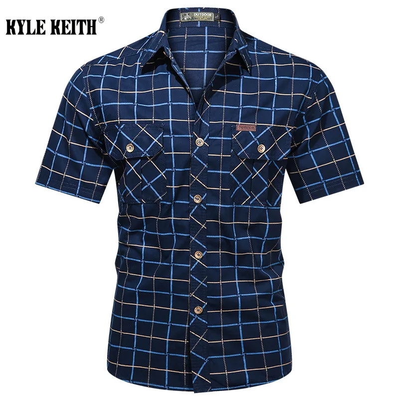 Plus Size 5XL Men Military Shirt Short-sleeve Dress 100% Cotton Top Work Clothing Casual Tops Male Lapel Plaid | Мужская одежда