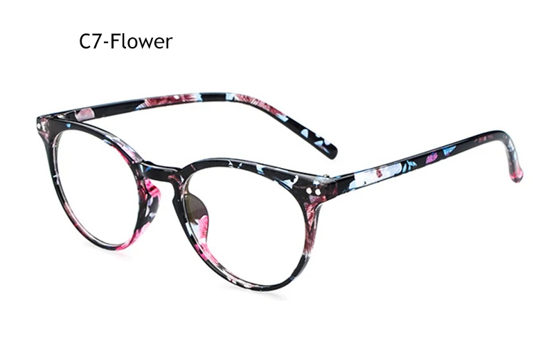 Ретро Модные женские очки, оправа для мужчин, черная оправа для очков, винтажные круглые очки с прозрачными линзами, оптические очки, оправа для зрелищных очков, вечерние очки - Цвет оправы: C7 Floral