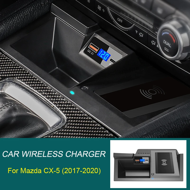 マツダCX-5用qiワイヤレス充電器,急速充電プレート,携帯電話ホルダー,アクセサリー,15w,iphone8,2017-2020 - AliExpress