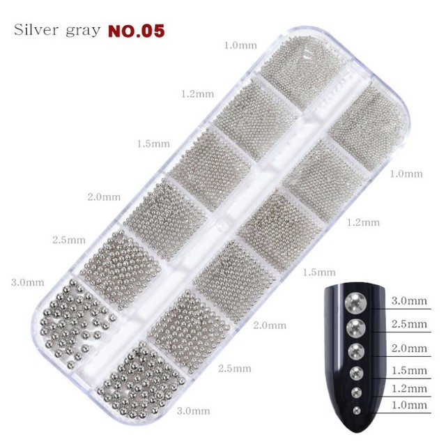 Mixed Size Small Metal Stainless Steel Ball Nail Art Rhinestones Caviar Decorations Bead Pearls Black Gold Silver Rose