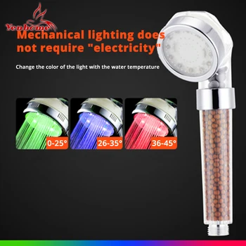 

Hand-held LED Light Rainfall Filter Balls Shower Head Temperature Control Sprayer Water Saving High Pressure Bathroom Sprinklers