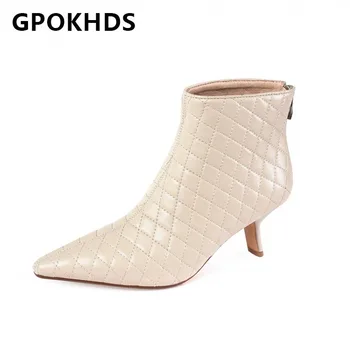 

GPOKHDS 2021 women Ankle boots Microfiber Winter short plush Pointed Toe Zipper High heels female boots size 40
