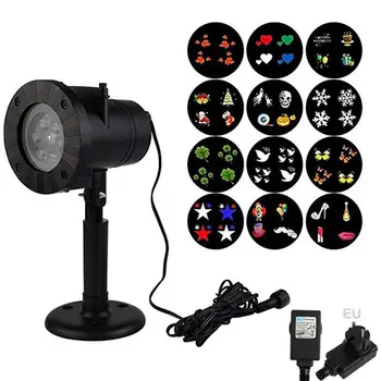 

12 Pictures Plug-In Cards Snowflake Projector Lights Waterproof Lamp Outdoor Garden Christmas Illumination Decor With EU Plug