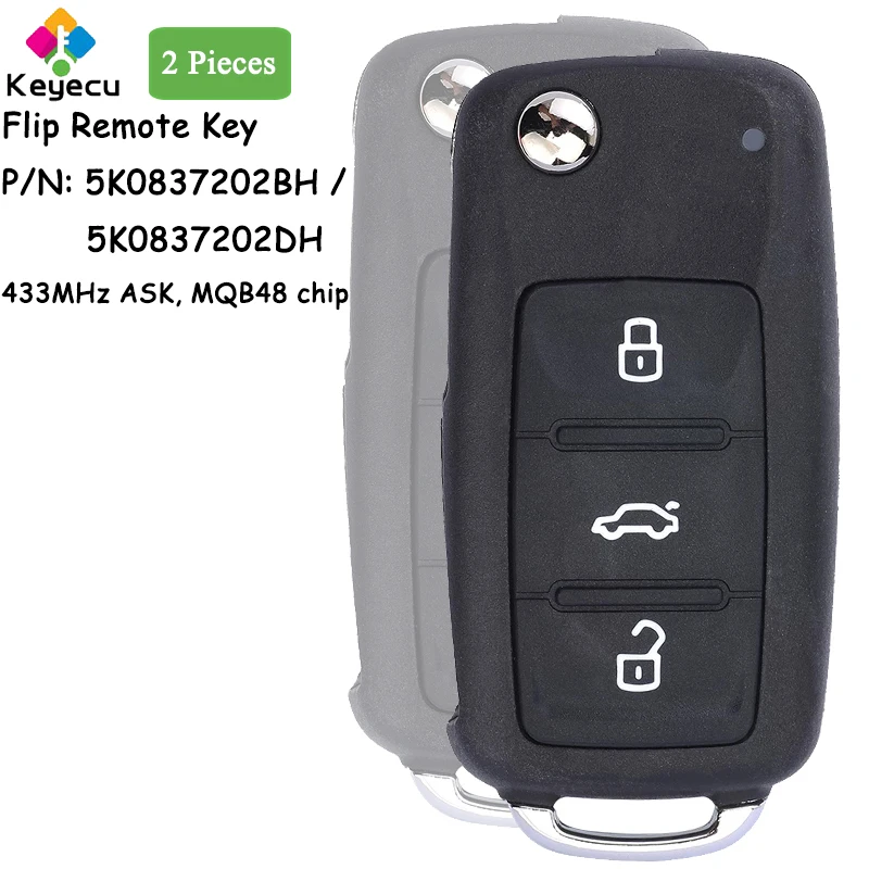 

KEYECU 2PCS MQB 5K0837202BH 5K0837202DH Flip Remote Car Key for VW Caddy Transporter Beetle Jetta Sharan Scirocco Polo Tiguan