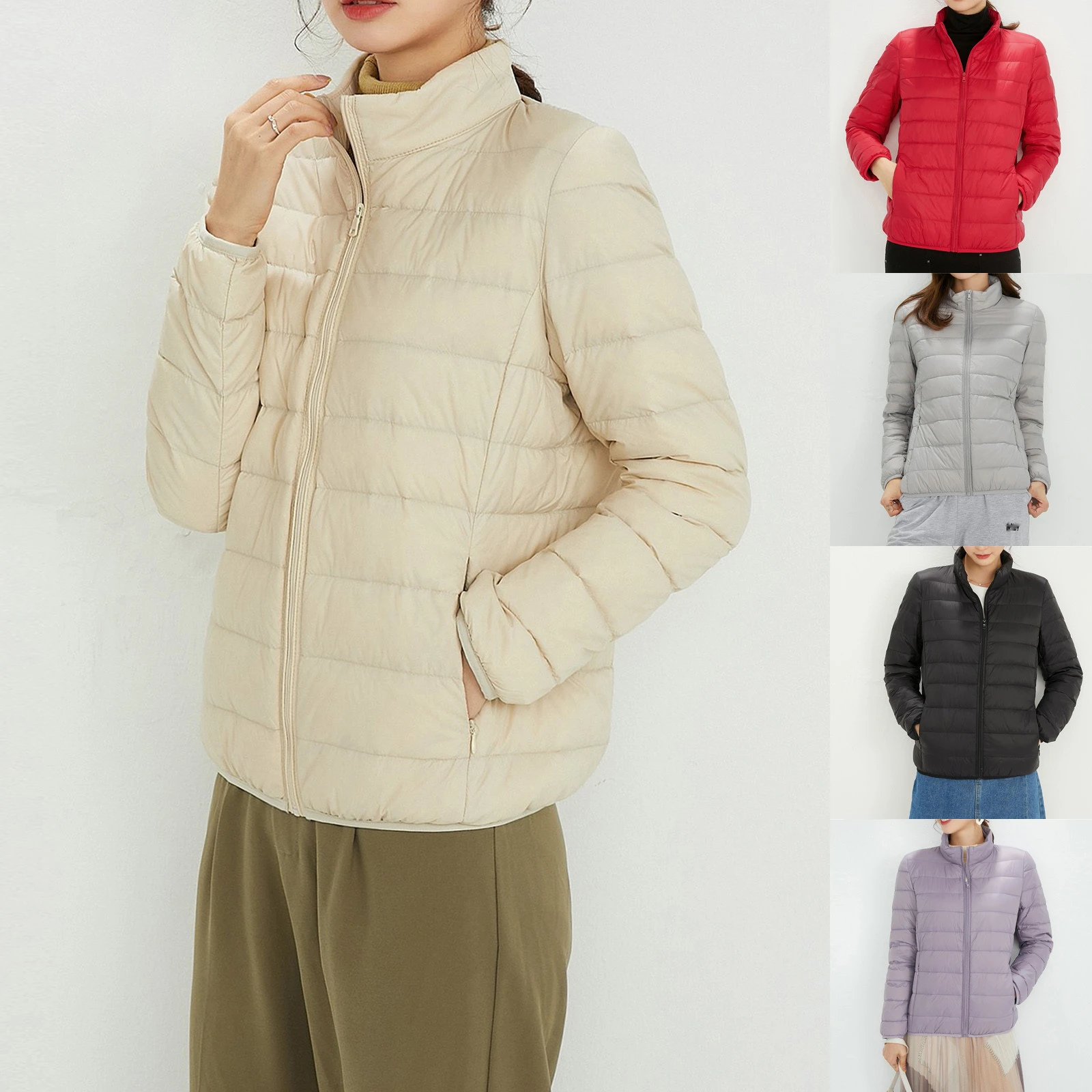cálida y entallada para mujer, abrigo informal ligero con cuello alto, chaquetas acolchadas para invierno, 2021|Parkas| - AliExpress