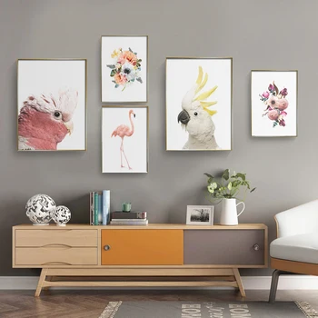 

Nordic Flamingo Flower Parrot Wall Art Canvas Poster Pink Minimalist Print Painting Scandinavian Picture Living Room Decor