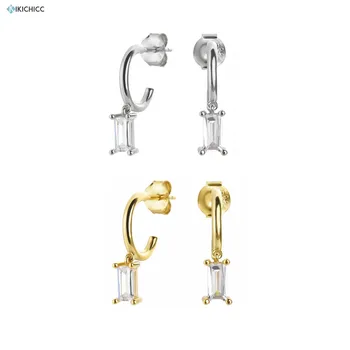 

Kikichicc 2020 925 Sterling Silver Gold 7.5mm Drop Earring White Crystal CZ Circle Piercing Ohrringe Round Earring Womne Jewelry