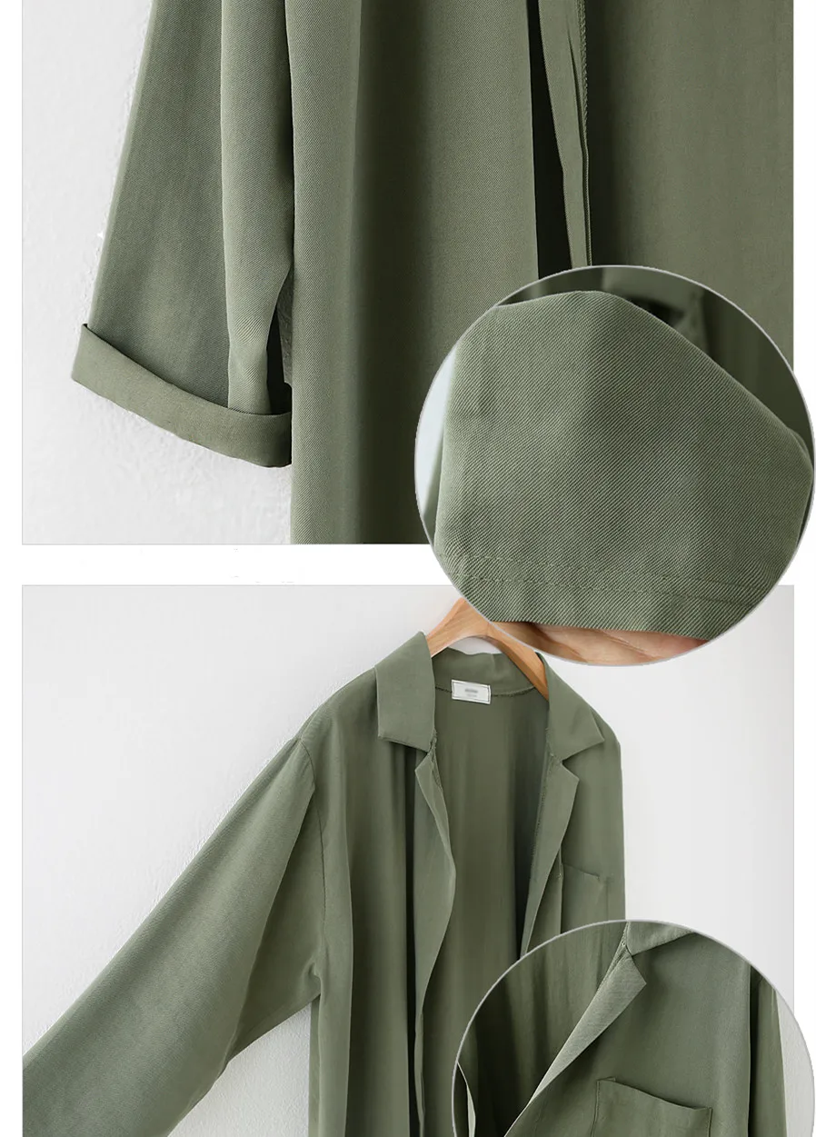 Hot Fall Front Open Long Coat Outerwear Spring Autumn Trench Coat With Belt Knee Length Commute Plus Size Woman Clothes