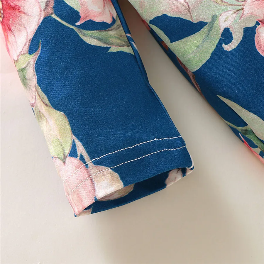 Baby sports pajamas long sleeve floral print wrap feet haile warm pajamas comfortable baby climbing clothes + headband 40A1 (9)