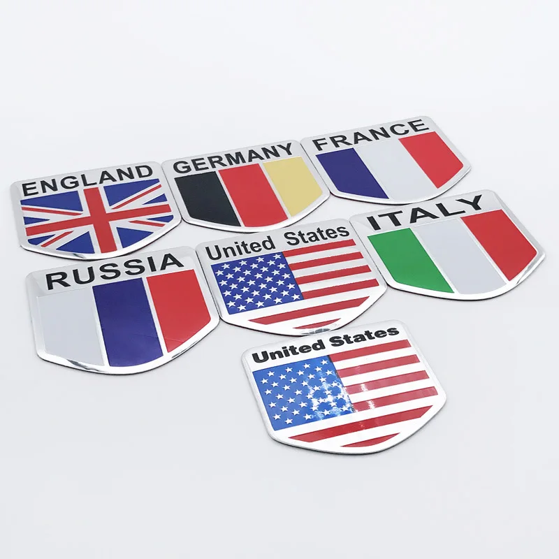 Модифицированные Великобритания Франция, Италия Америка Государственный флаг Германии логотип бампер наклейки D стерео Алюминиевые наклейки 6X5,5 см