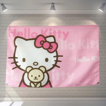 

HELLO KITTY Cartoon Movie Poster Banners Children's Room Wall Decoration Hanging Art Waterproof Cloth Polyester Fabric Flags