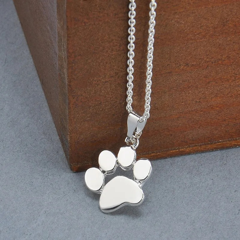 Модные милые животные Собаки отпечаток лапы цепи кулон ожерелье для женщин ожерелья и подвески вечерние подарки - Окраска металла: silver