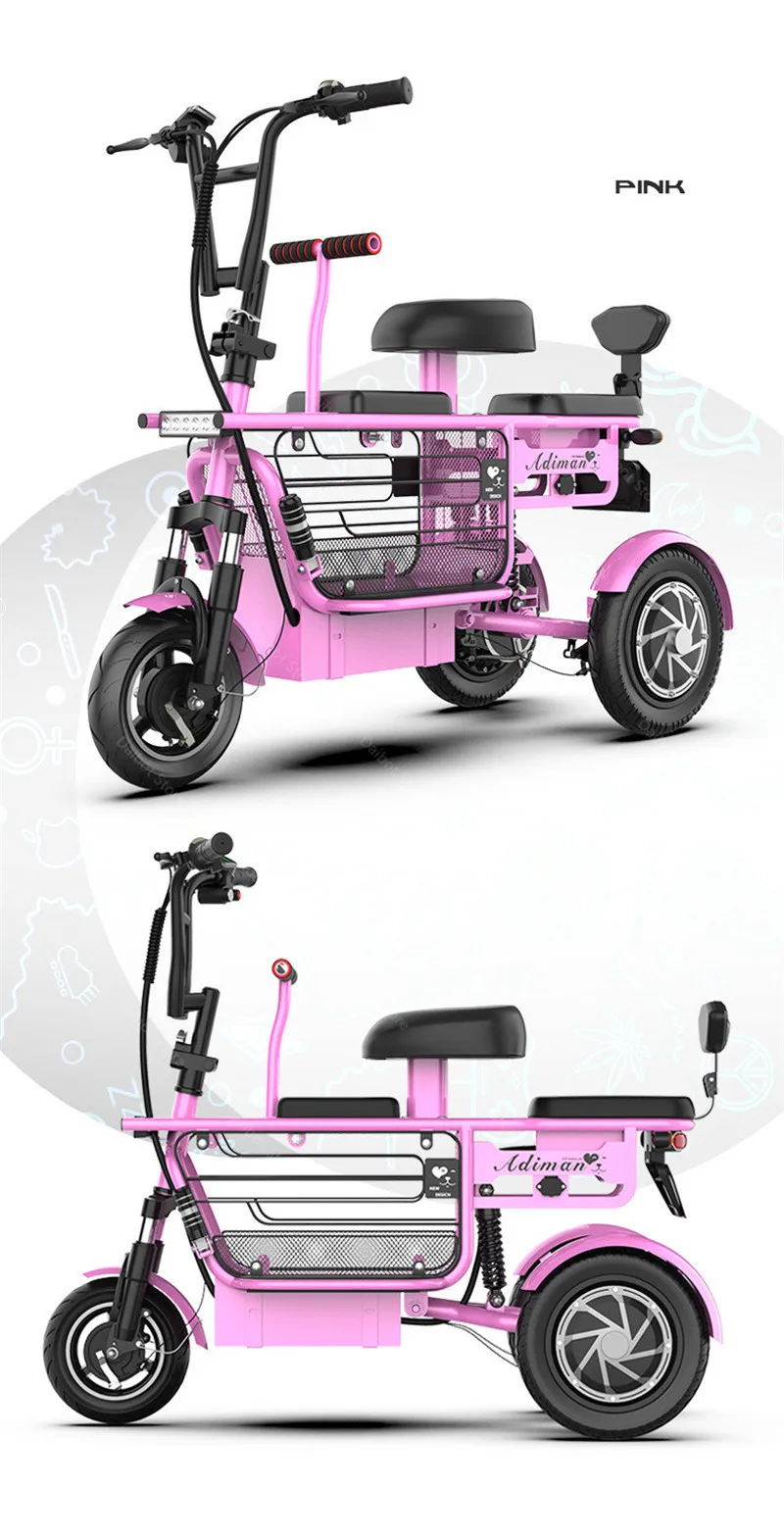 10 Inch Mini Electric Scoooter Three Wheel Electric Scooters With Backshift System 48V 350W 30AH 25KMH Electric Adult Tricycle (17)
