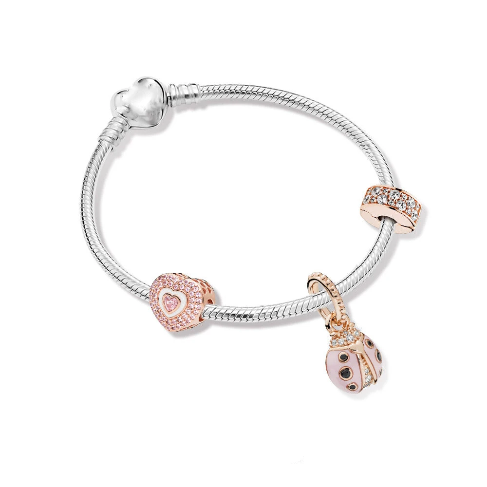 

Kaliyah Shop High-Quality Original 1:1 100% 925 Pure Silver New Zt0393-1 Pink Ladybug Love Bracelet Gift First Choice Free Of Ch