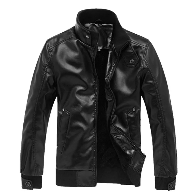 PUIMENTIUA New Autumn Fashion Mens Leather Jacket Plus Size 3XL Black Brown Men's Coats With Stand-up Leather Biker Jackets