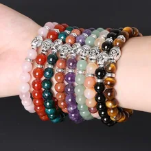 8 мм бусины браслеты из тигрового глаза с Буддой круглые бусины эластичность Веревка Браслеты для женщин и мужчин ювелирные изделия