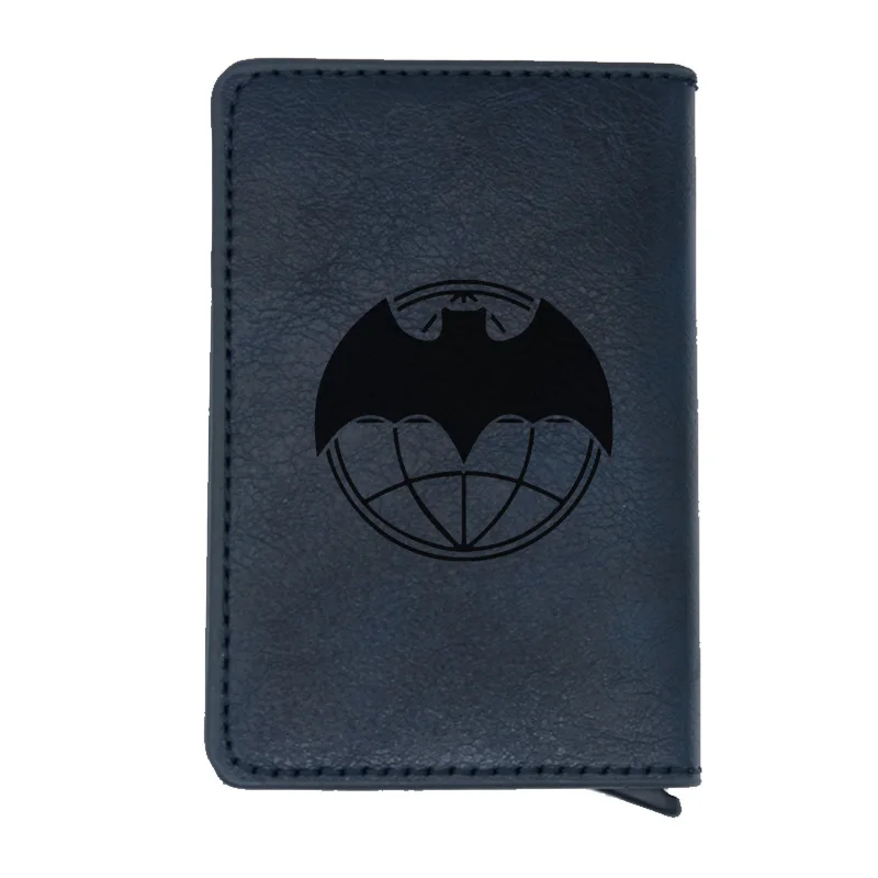 

Blue Leather Russian Military Intelligence Rfid Credit Card Holder Anti-Theft Automatic Wallet Card Case Men Mini Male Purse