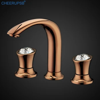 

Bathroom Basin Sink Copper Faucet Hot Cold Water Mixer Crane Dual Handle Three Hole Crystal Tap Stream Deck Mount Torneira Grifo