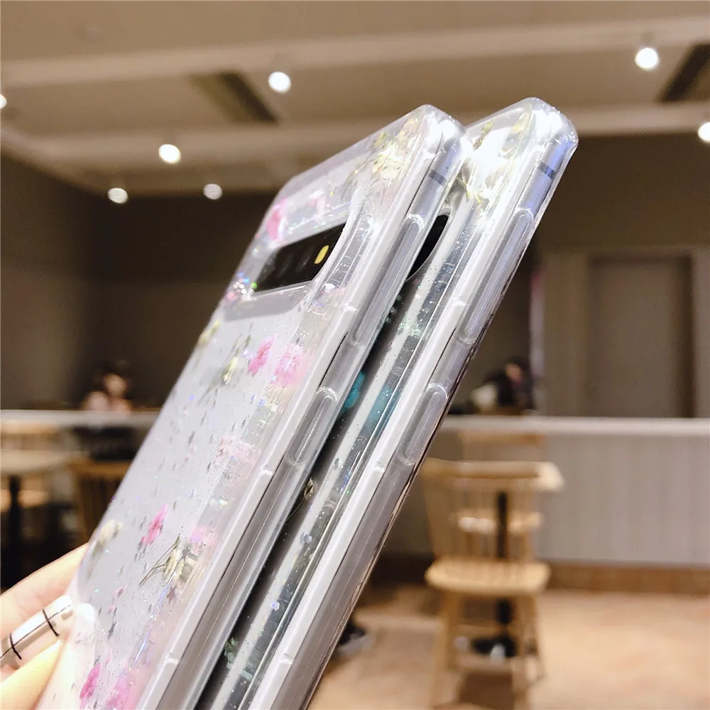 Elegant Real Dried Flower Glitter Soft Clear Phone Case