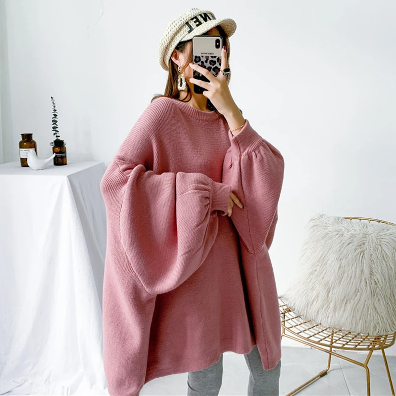 CHICEVER Vintage Sweater For Women O Neck Batwing