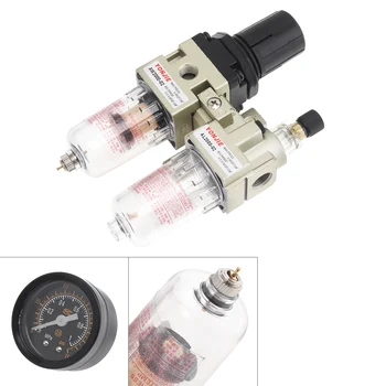 

AC2010-02 Air Compressor 0-1.0mpa Adjustable Two Union Oil Water Separator Regulator PT1/4(mm) Caliber with Gauge