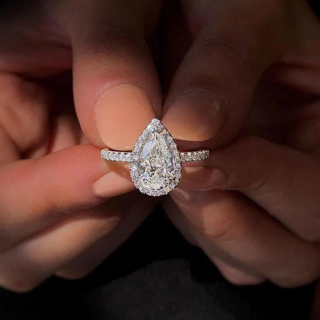 Diamond Rings For Women Zircon Charms Bridal White Gold Engagement Promise Ring Trendy Korean Marriage Jewelry Wholesale