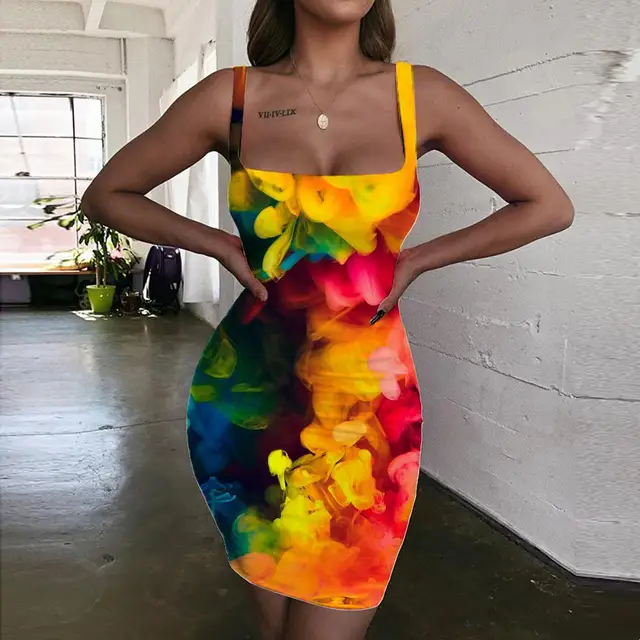 KYKU Psychedelic Dress Women Abstract 3d Print Colorful Sundress Art Vestido Sexy Womens Clothing Party New Beach Femme 1