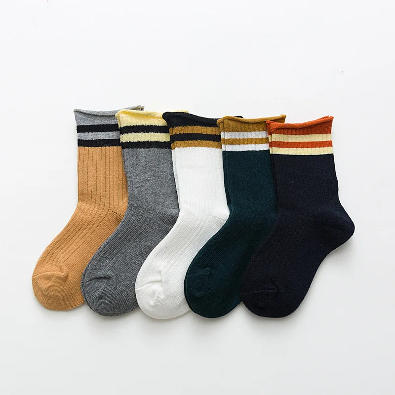 Autumn boys girls cotton casual striped socks kids cute jacquard weave socks 0-12 years