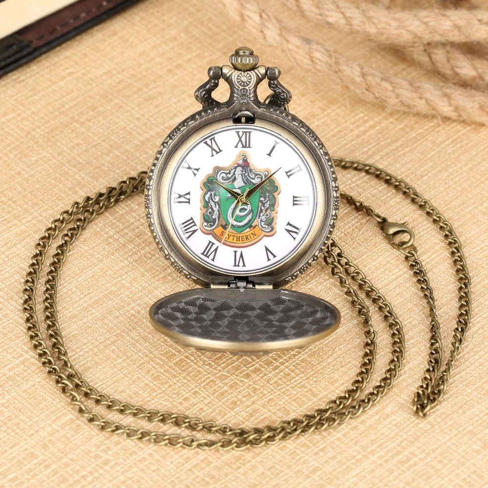 Карманные часы Slytherin для колледжа Гарри Хогвартс аналоговые в виде кулона женщин