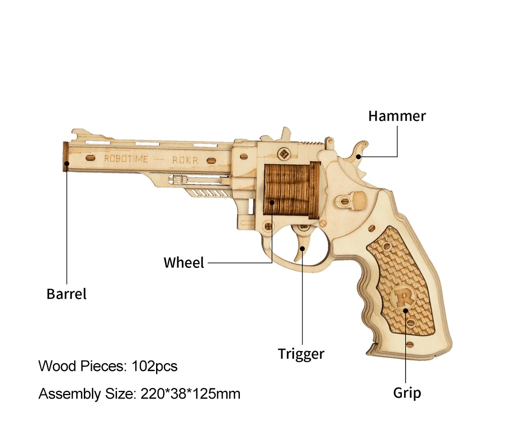 ROKR Revolver Gun Model Toys 3D Wooden Puzzle Games Crafts Gift For Children Kids Boys Birthday Gift