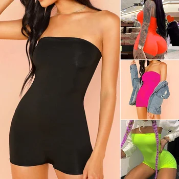 

Women Cloth Slim Elastic Tube Top Mini Shorts Summer Casual Solid Color Fitness Beach Holiday 2020 Summer Playsuits