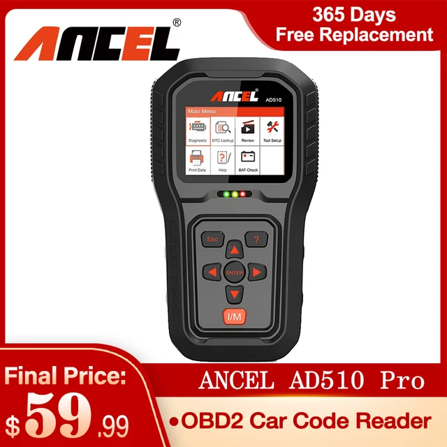 Ancel – AD510 Pro Scanner de voiture, outil de Diagnostic de voiture, fonction complète, lecteur de Code de moteur 