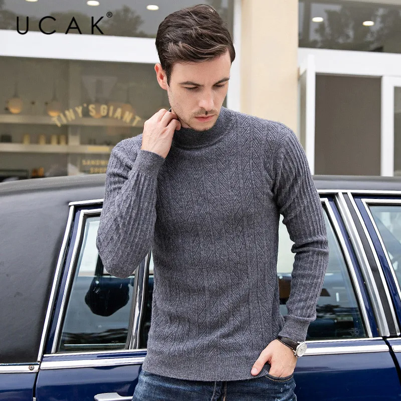 Hot Product UCAK Brand Pure Merino Wool Sweater Men O-Neck Pullover Men Autumn Winter Warm Casual Striped Pull Homme Cashmere Sweaters U3096