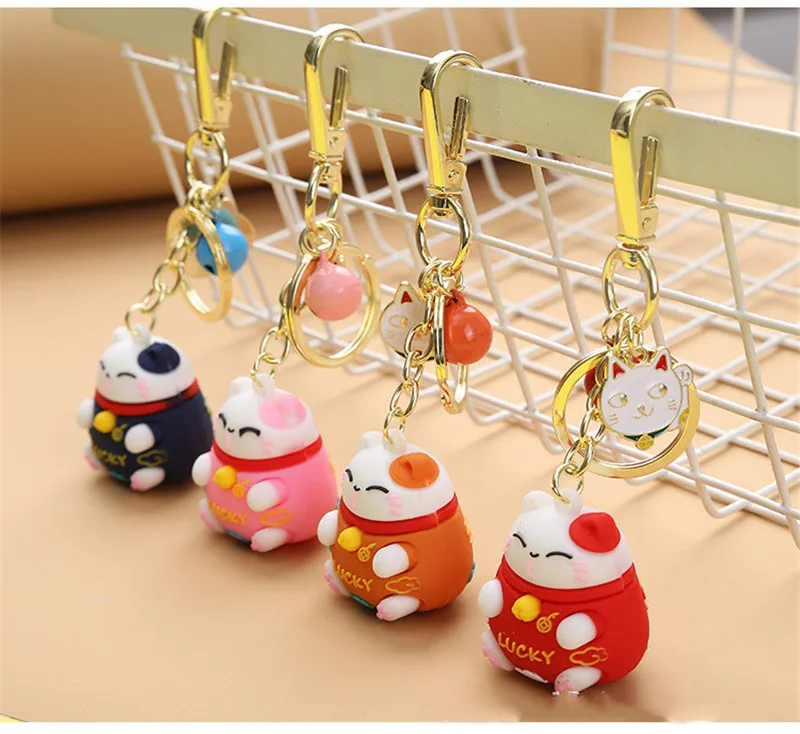 [Wholesale] 30PCS 4 Colors Car Keychain Cute Cartoon Lucky Cat Keyring Key Chain Ring Pendant Auto Accessories Creative Gift | Автомобили